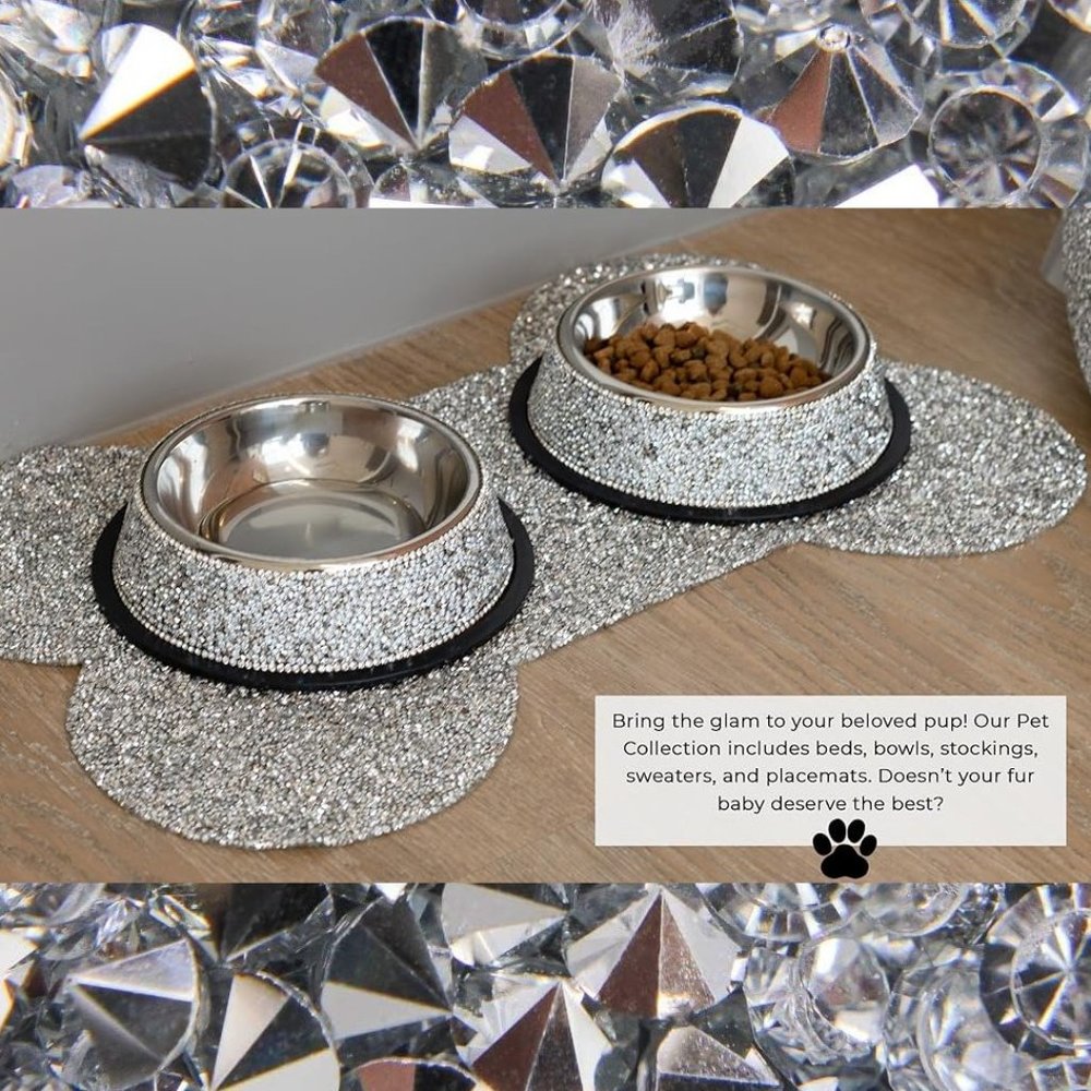 NEW Sparkling Bling Swarovski Crystal Rhinestone Pet Bowls Placemat 3 Pi… - Picture 2 of 16